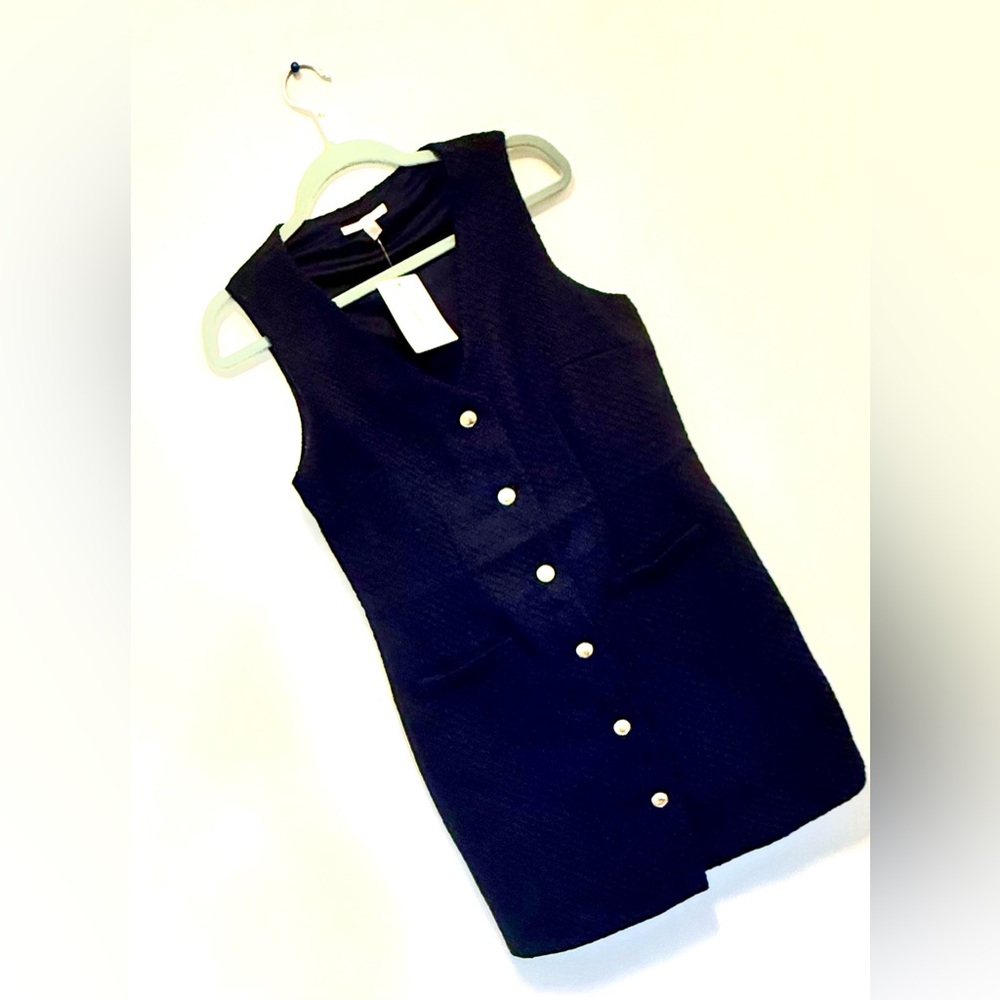 Women's Navy Tweed Sleeveless Button Down Dress